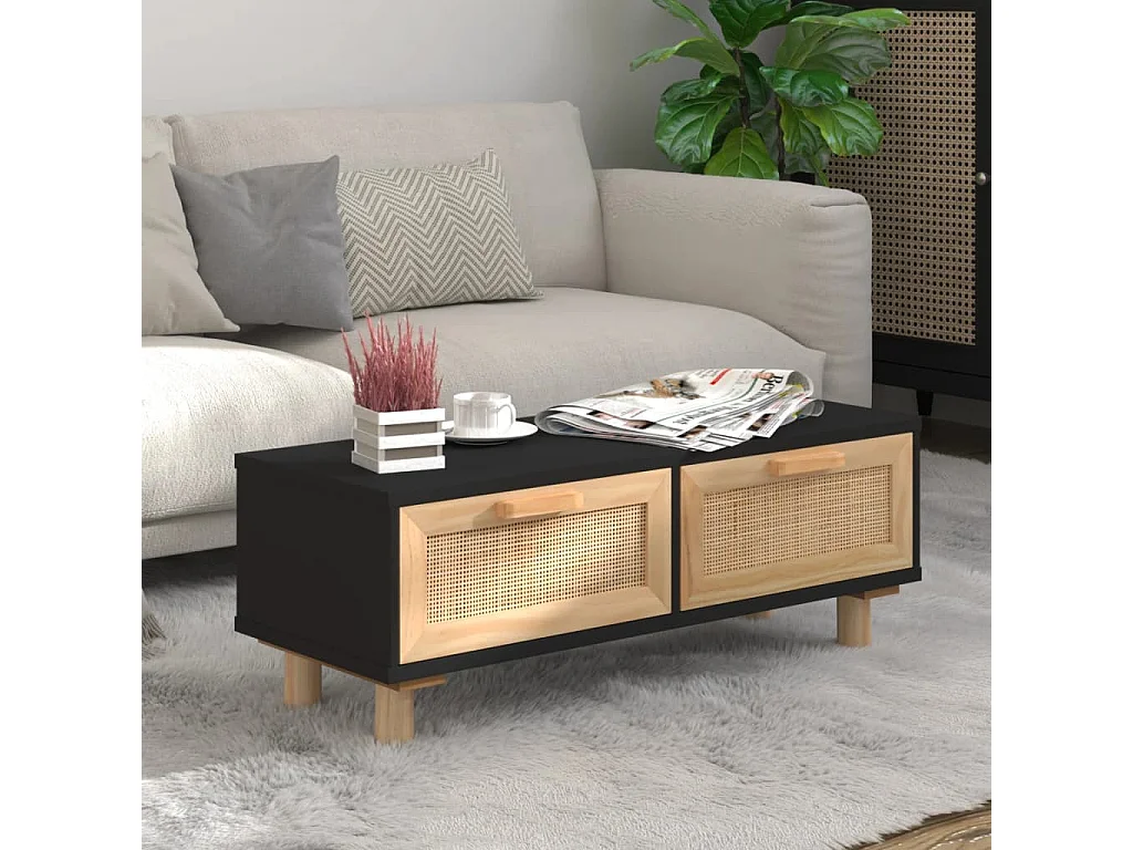 Tavolino Nero 80x40x30 cm Legno Multistrato e Massello di Pino