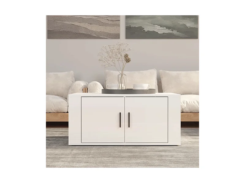 Table basse Blanc brillant 80x50x36 cm Bois d'ingénierie