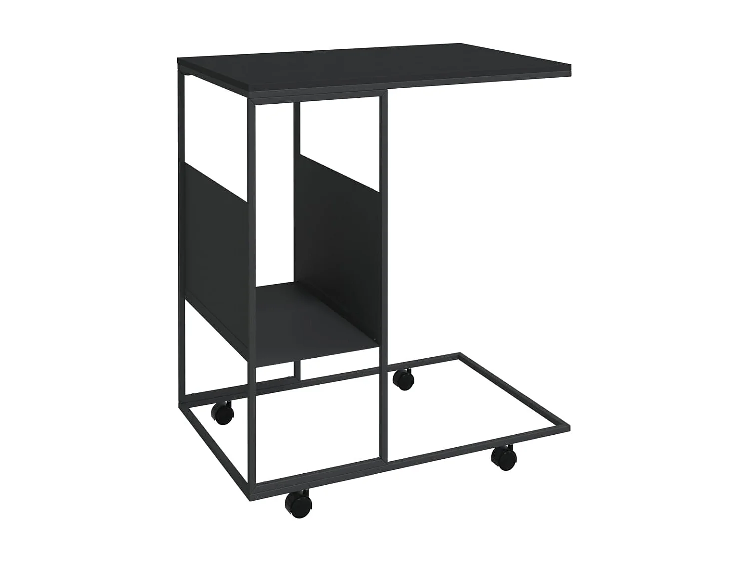 Table d'appoint avec roues noir 55x36x63,5 cm bois d'ingénierie