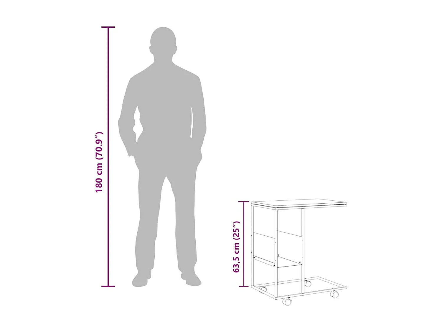 Table d'appoint avec roues noir 55x36x63,5 cm bois d'ingénierie