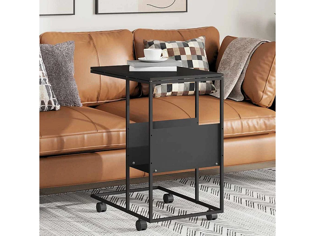 Beistelltisch mit Rollen Schwarz 55x36x63,5 cm Holzwerkstoff
