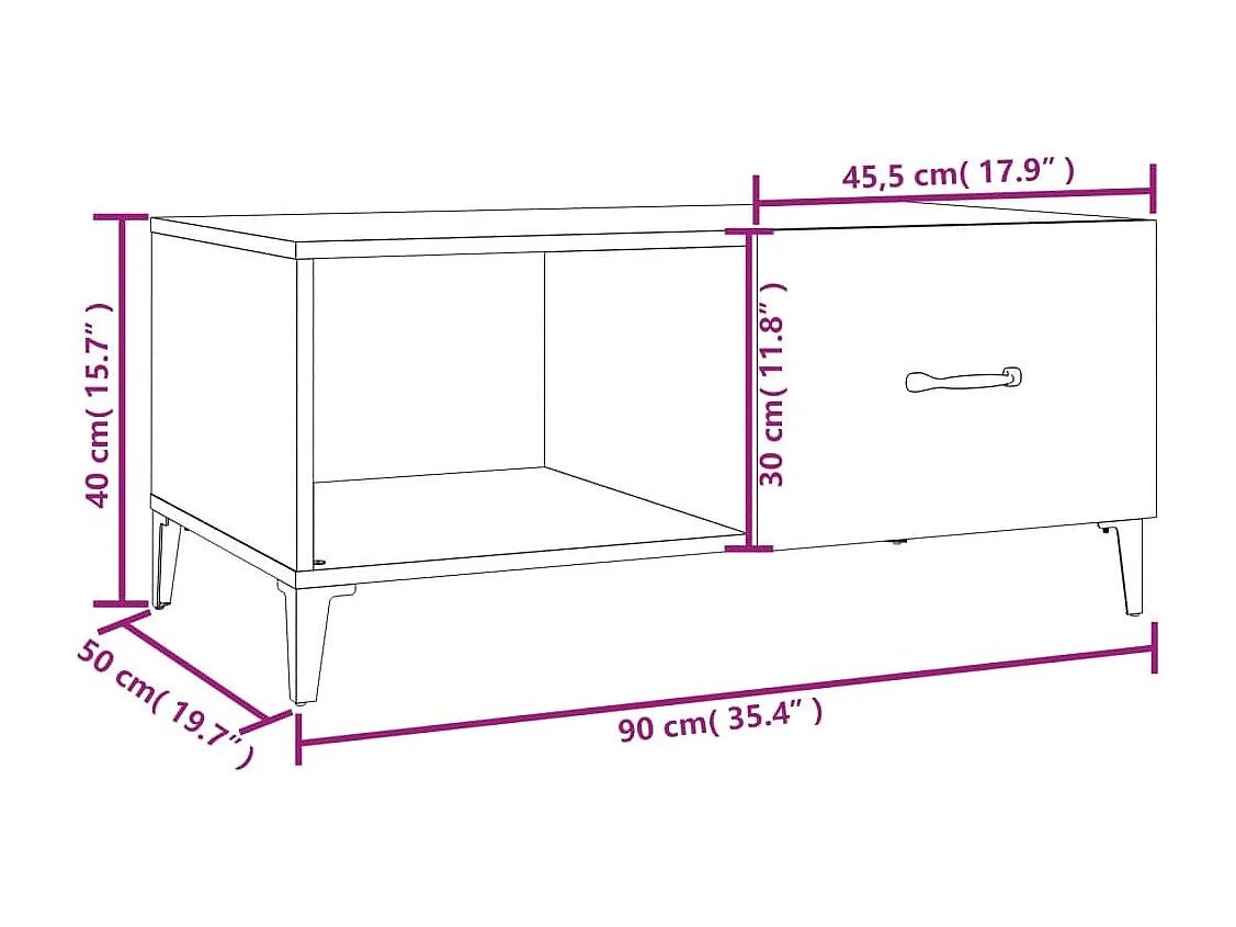 Tavolino da Salotto Nero 90x50x40 cm in Legno Multistrato