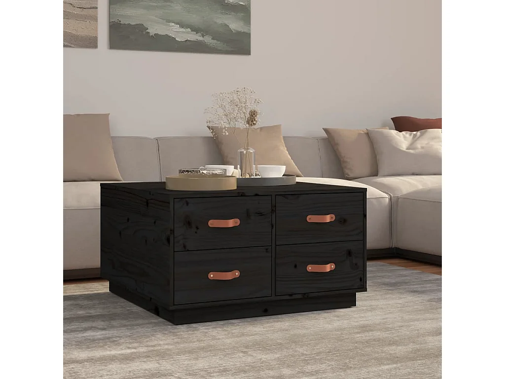 Tavolino da Salotto Nero 80x80x45 cm Legno Massello di Pino