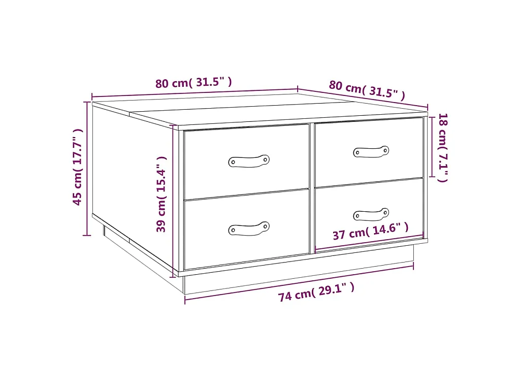 Tavolino da Salotto Nero 80x80x45 cm Legno Massello di Pino