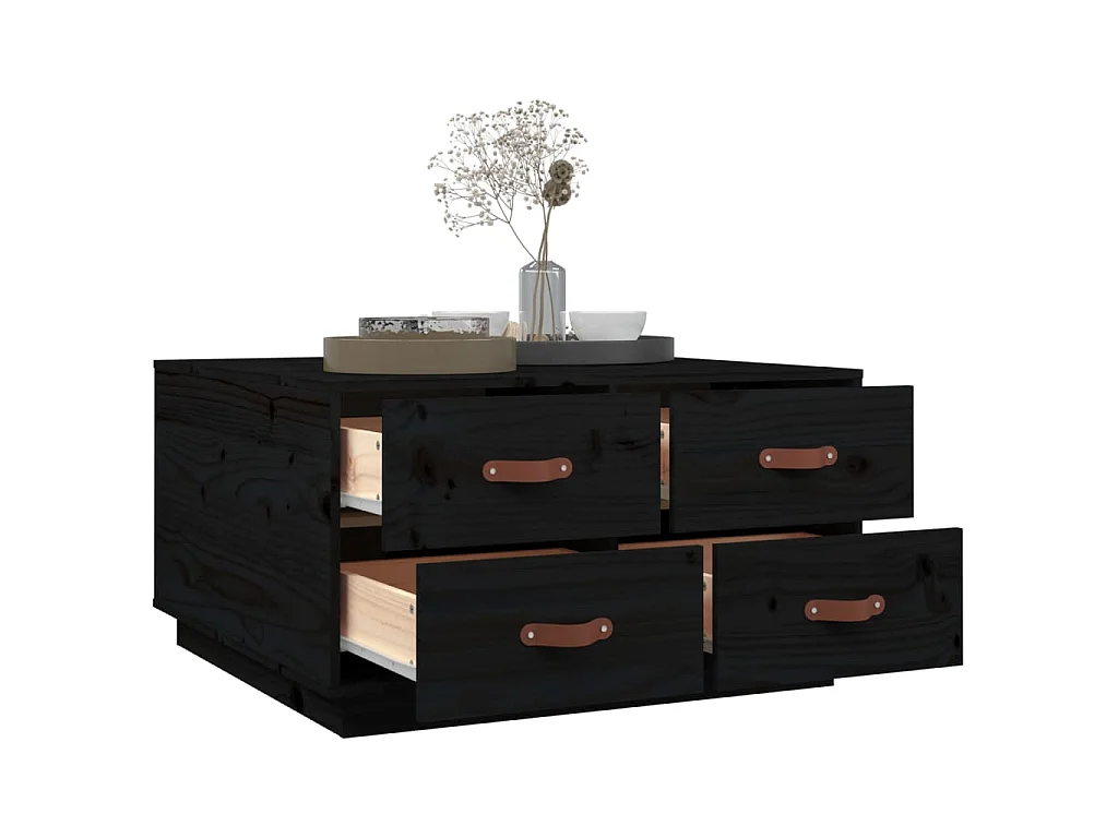 Tavolino da Salotto Nero 80x80x45 cm Legno Massello di Pino