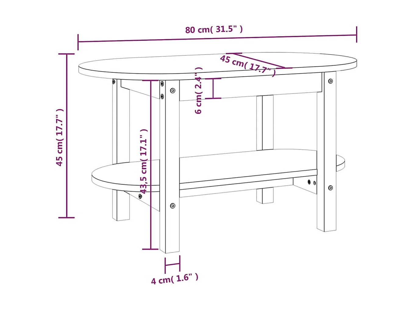 Table basse Blanc 80x45x45 cm Bois massif de pin