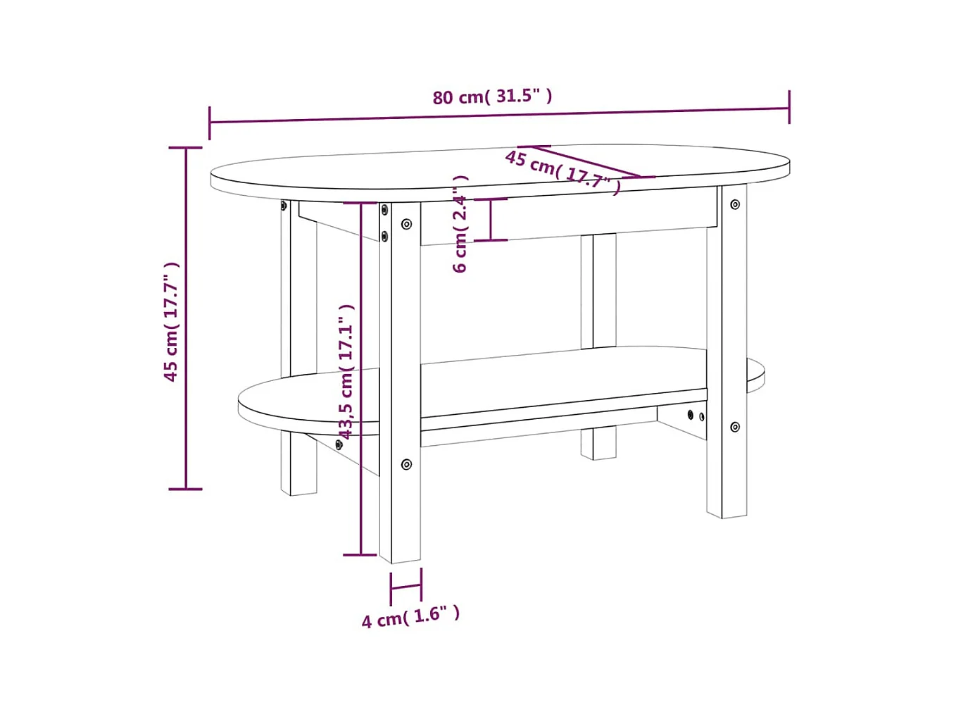 Table basse Blanc 80x45x45 cm Bois massif de pin
