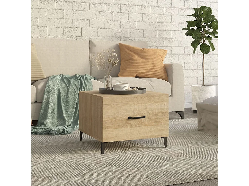 Tavolino da Salotto Gambe in Metallo Rovere Sonoma 50x50x40 cm