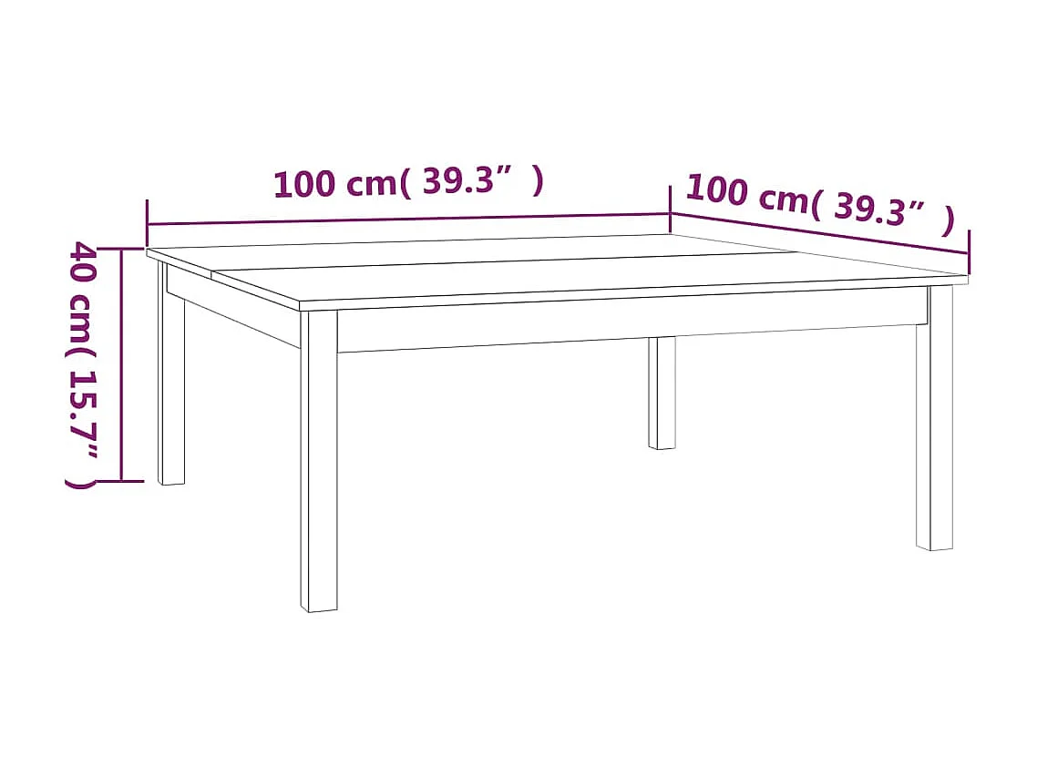 Table basse 100x100x40 cm Bois massif de pin