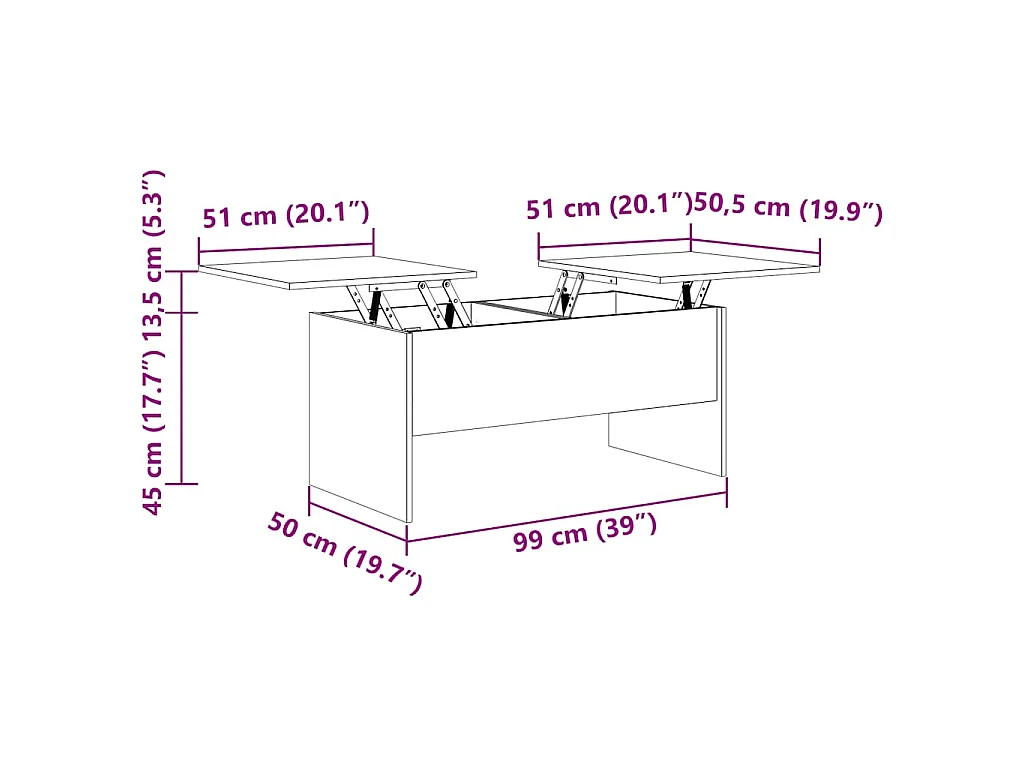 Salontafel 102x50,5x46,5 cm bewerkt hout wit