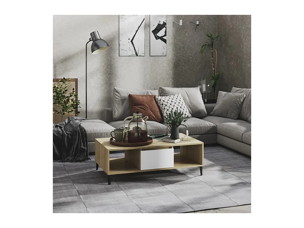 Table basse blanc chêne sonoma 103,5x60x35 cm bois d'ingénierie