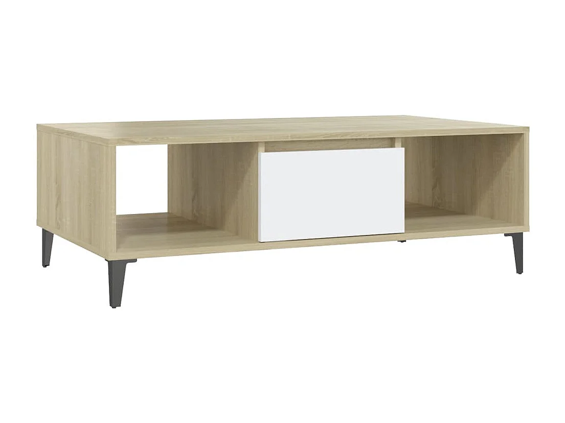 Salontafel 103,5x60x35 cm bewerkt hout wit en sonoma eikenkleur