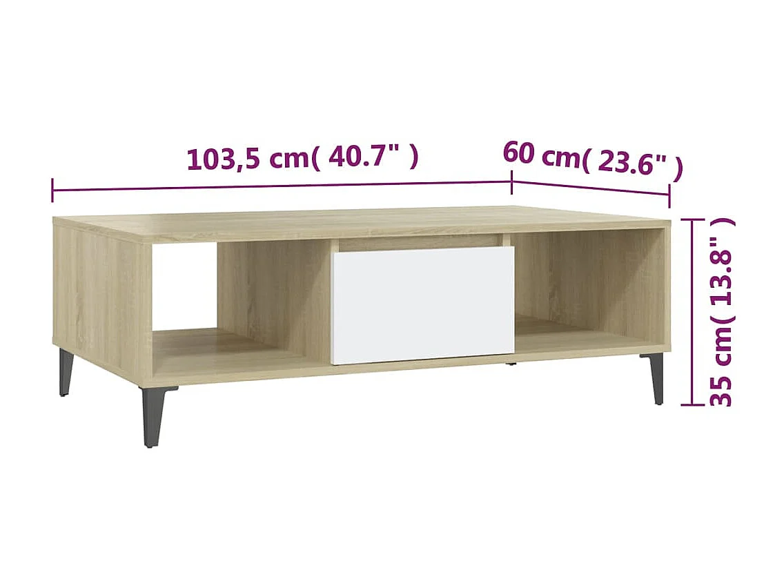 Salontafel 103,5x60x35 cm bewerkt hout wit en sonoma eikenkleur