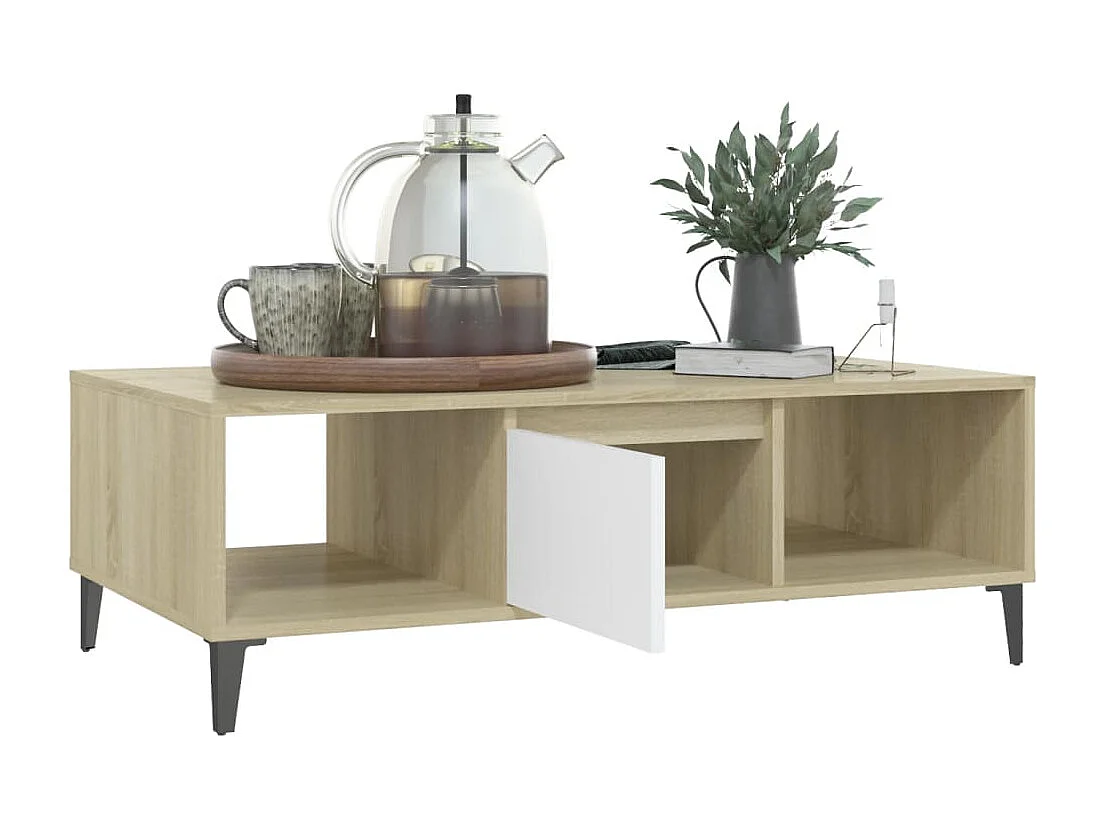 Salontafel 103,5x60x35 cm bewerkt hout wit en sonoma eikenkleur