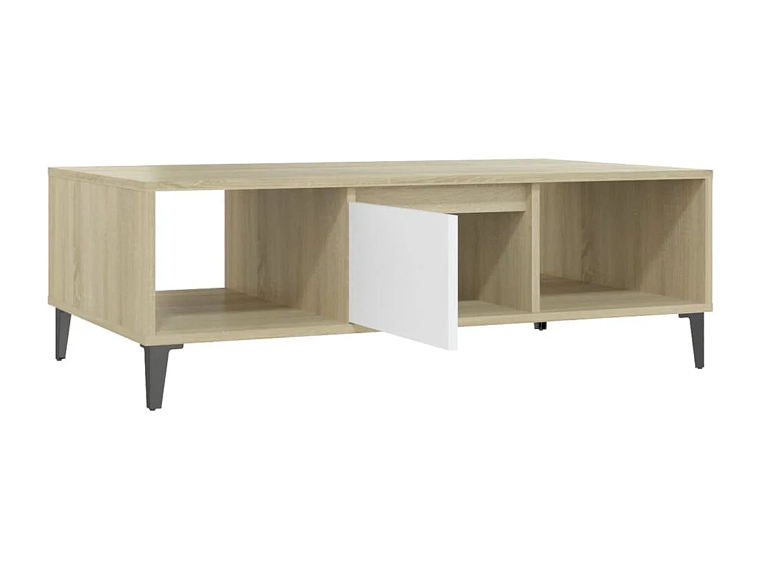 Salontafel 103,5x60x35 cm bewerkt hout wit en sonoma eikenkleur