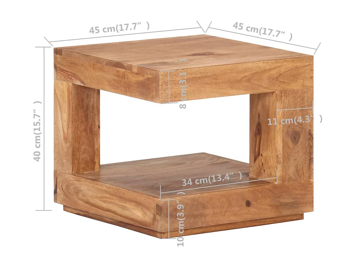 Mesa de centro de madera maciza de acacia 45x45x40 cm