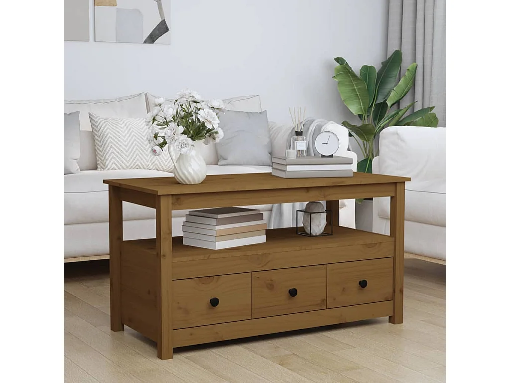 Table basse Marron miel 102x49x55 cm Bois massif de pin