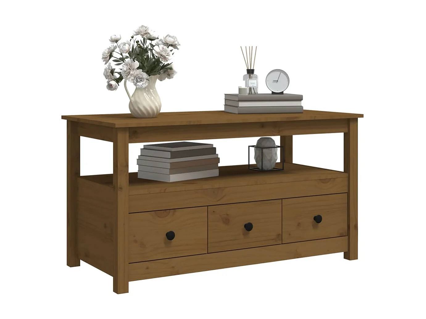 Table basse Marron miel 102x49x55 cm Bois massif de pin