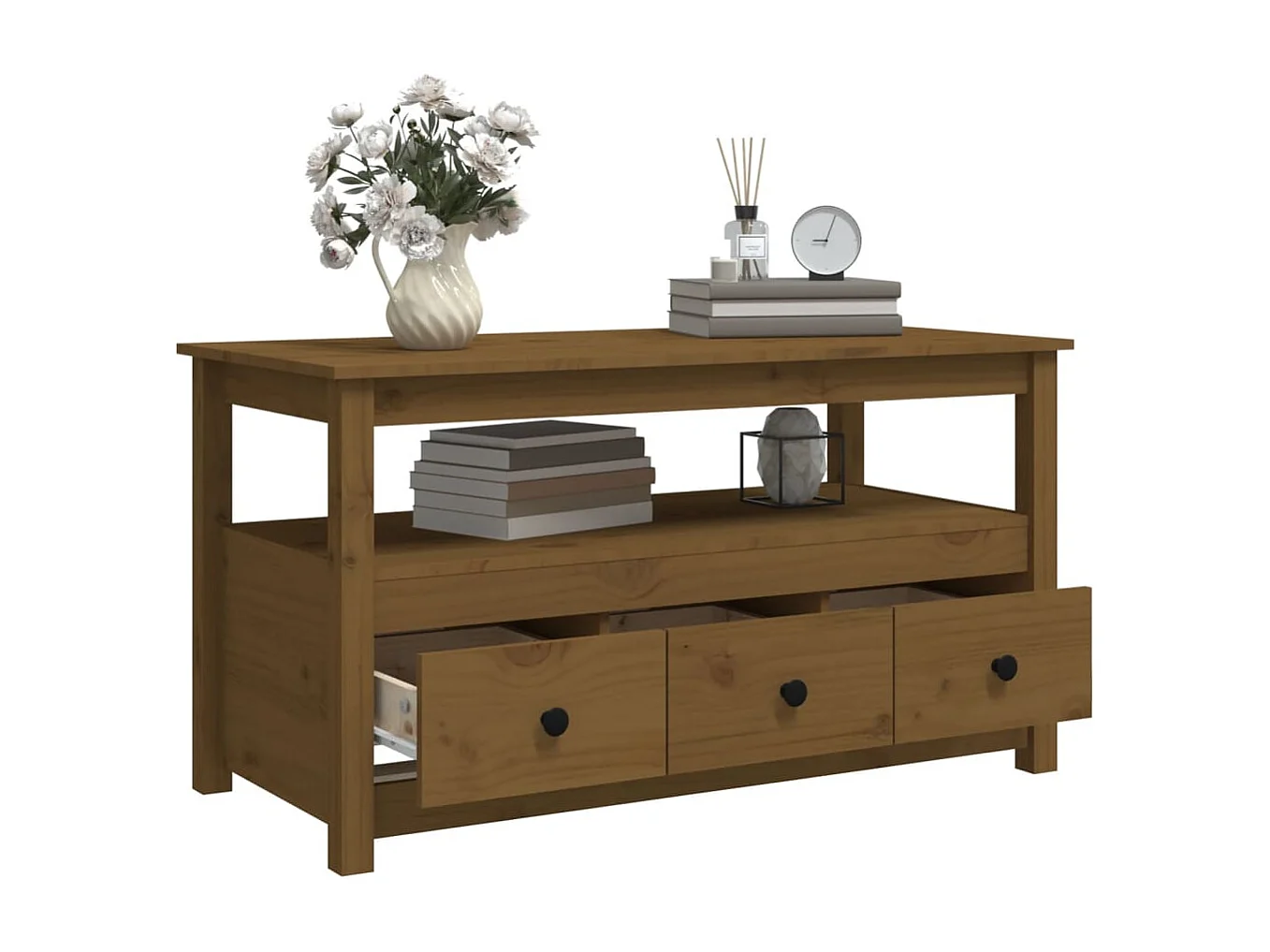 Table basse Marron miel 102x49x55 cm Bois massif de pin