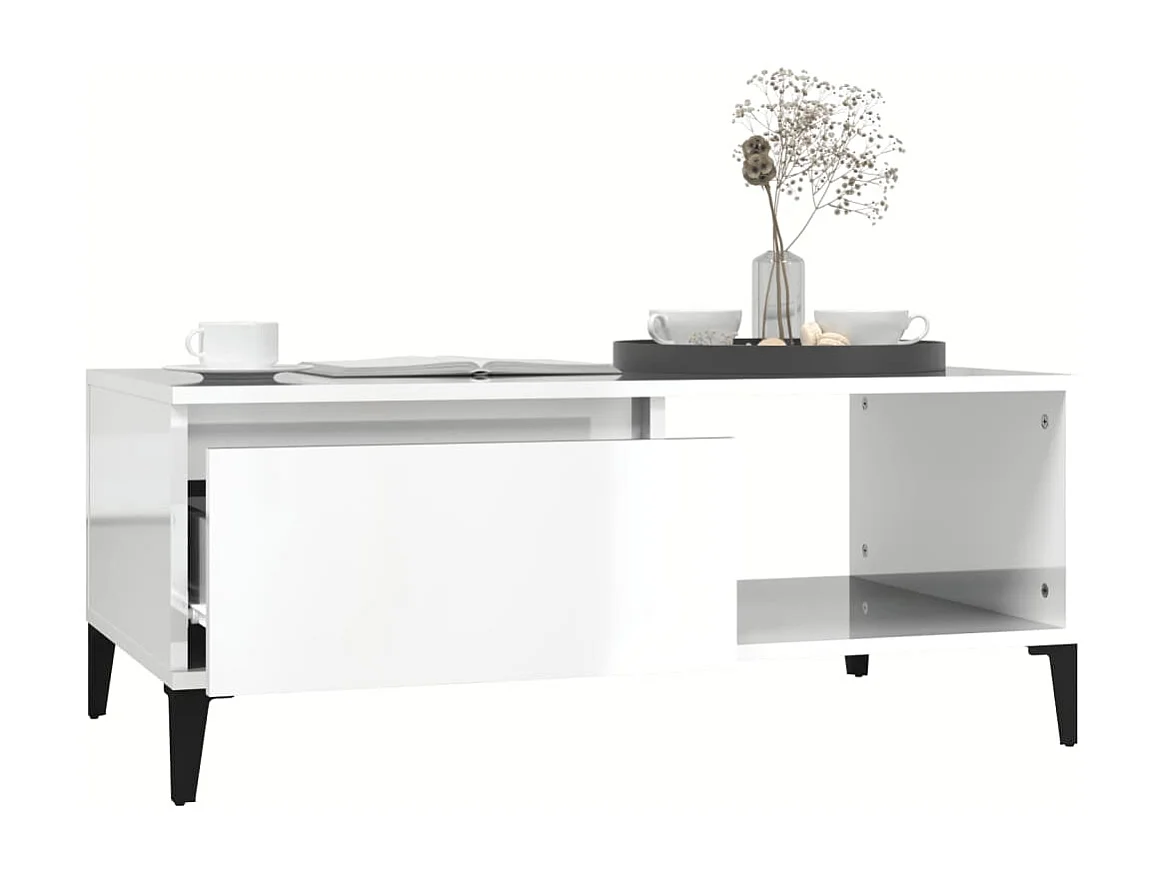 Tavolino Salotto Bianco Lucido 90x50x36,5 cm Legno Multistrato