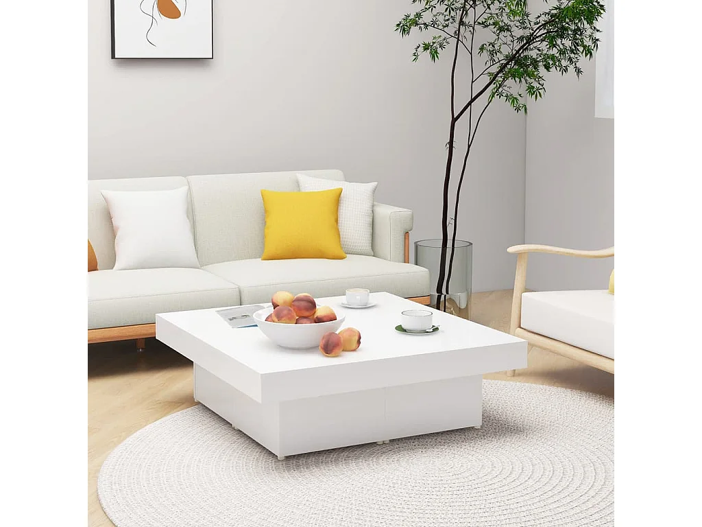 Table basse blanc 90x90x28 cm bois d'ingénierie