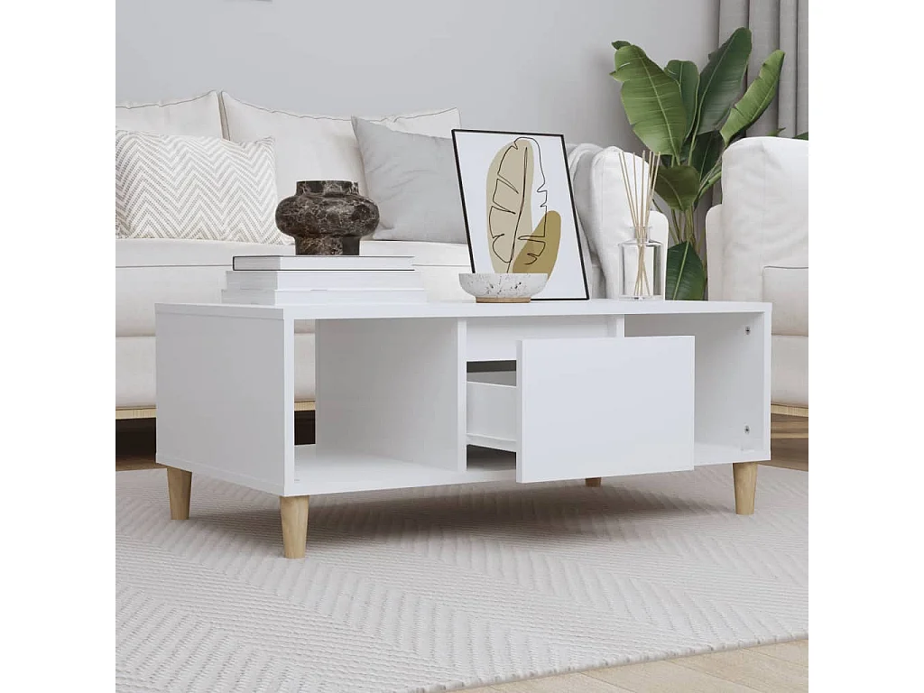 Table basse Blanc 90x50x36,5 cm Bois d'ingénierie