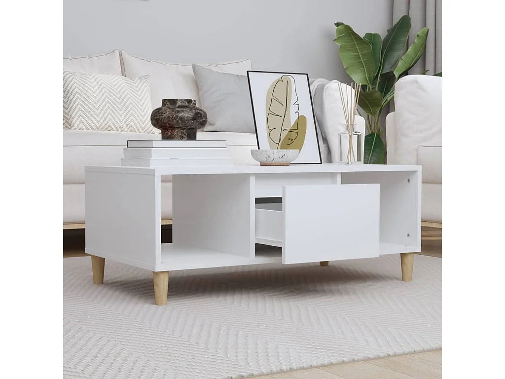 Table basse Blanc 90x50x36,5 cm Bois d'ingénierie