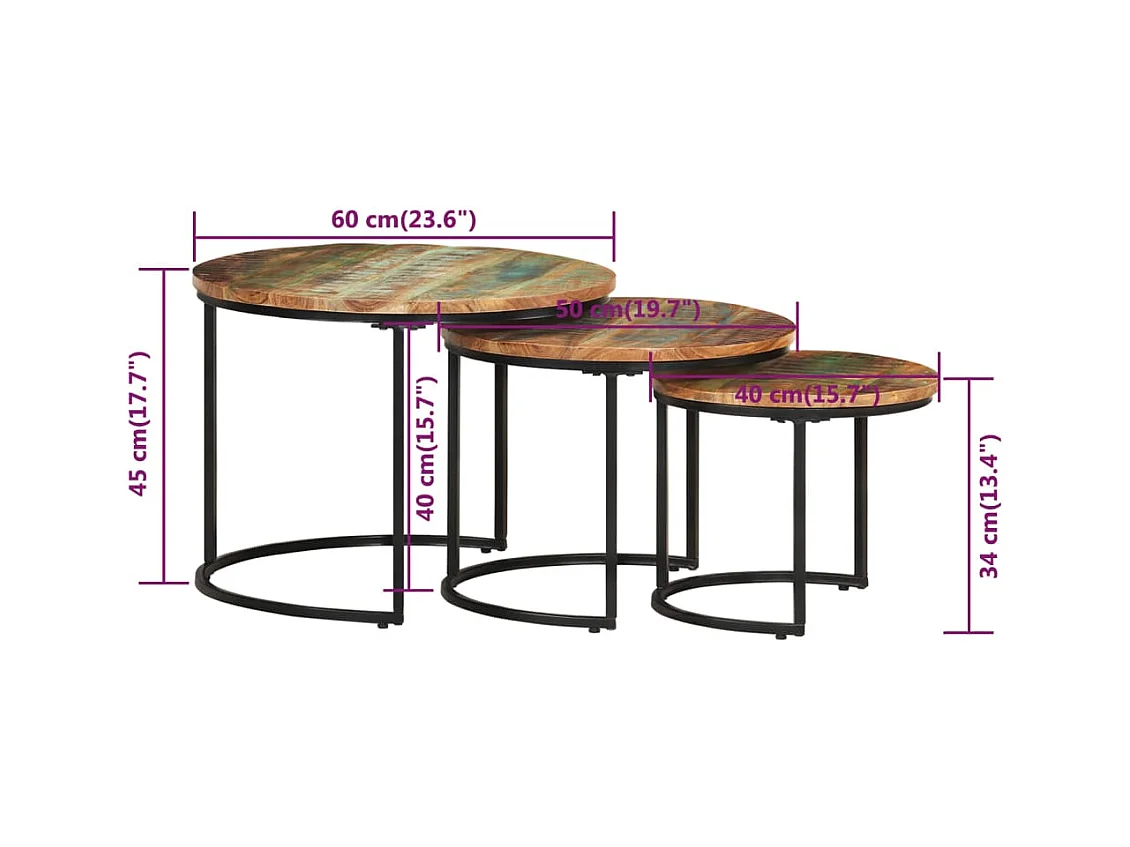Tables gigognes 3 pcs Bois de récupération massif