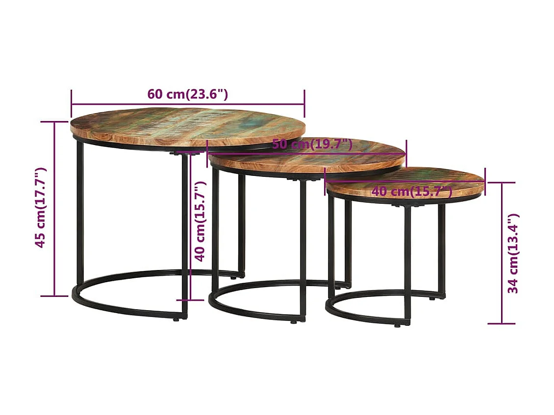 Tables gigognes 3 pcs Bois de récupération massif