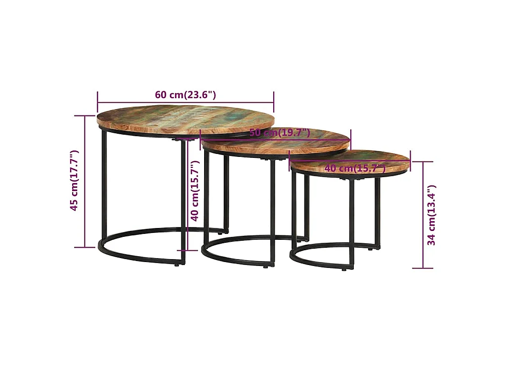 Tables gigognes 3 pcs Bois de récupération massif
