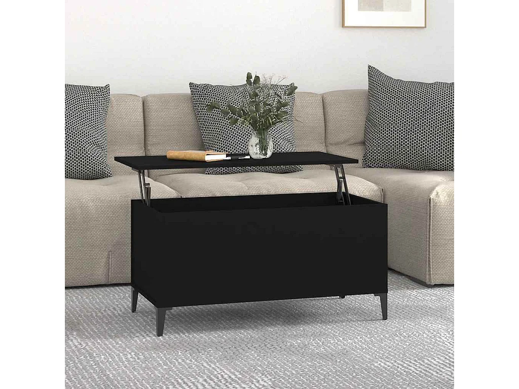 Tavolino da Salotto Nero 90x44,5x45 cm in Legno Multistrato
