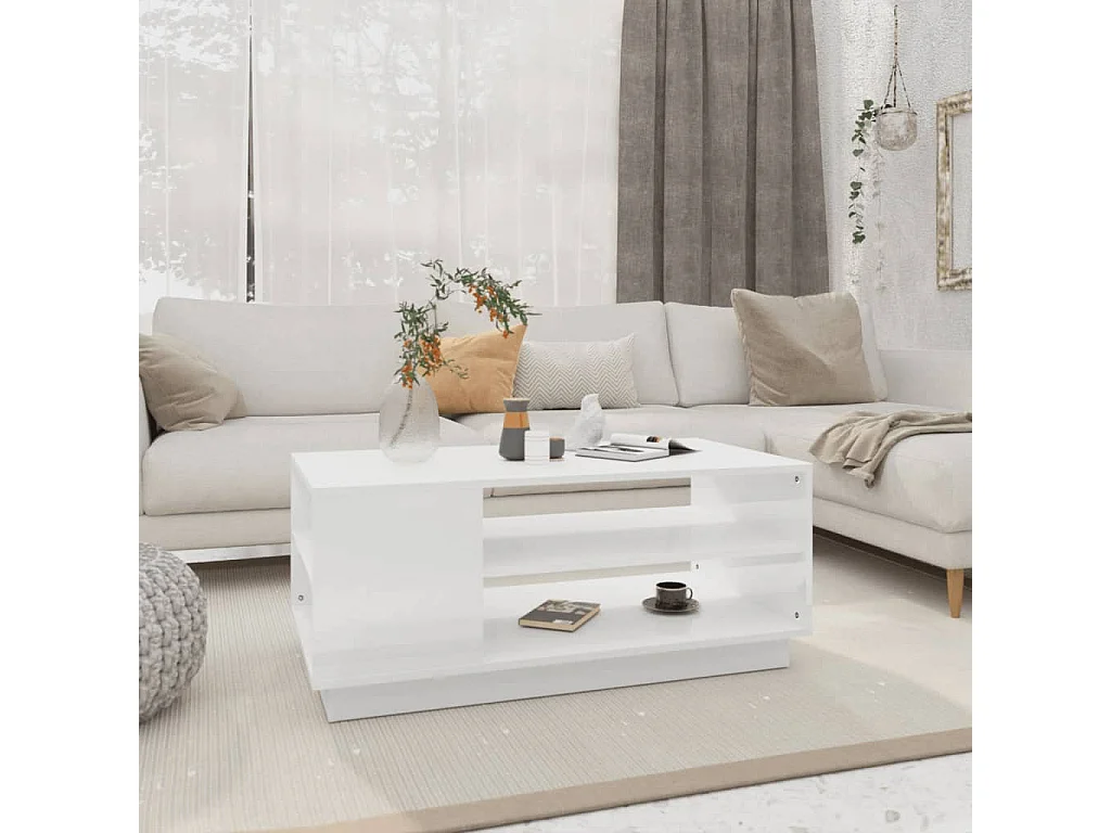 Table basse blanc brillant 102x55x43 cm bois d'ingénierie