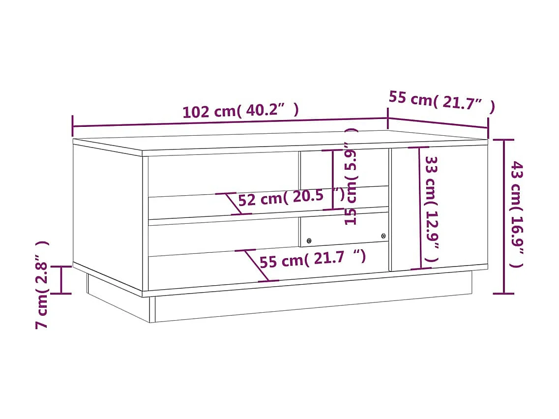 Table basse blanc brillant 102x55x43 cm bois d'ingénierie