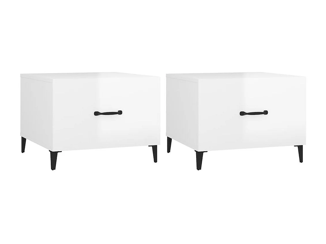 Mesa de centro patas de metal 2 uds blanco brillo 50x50x40 cm