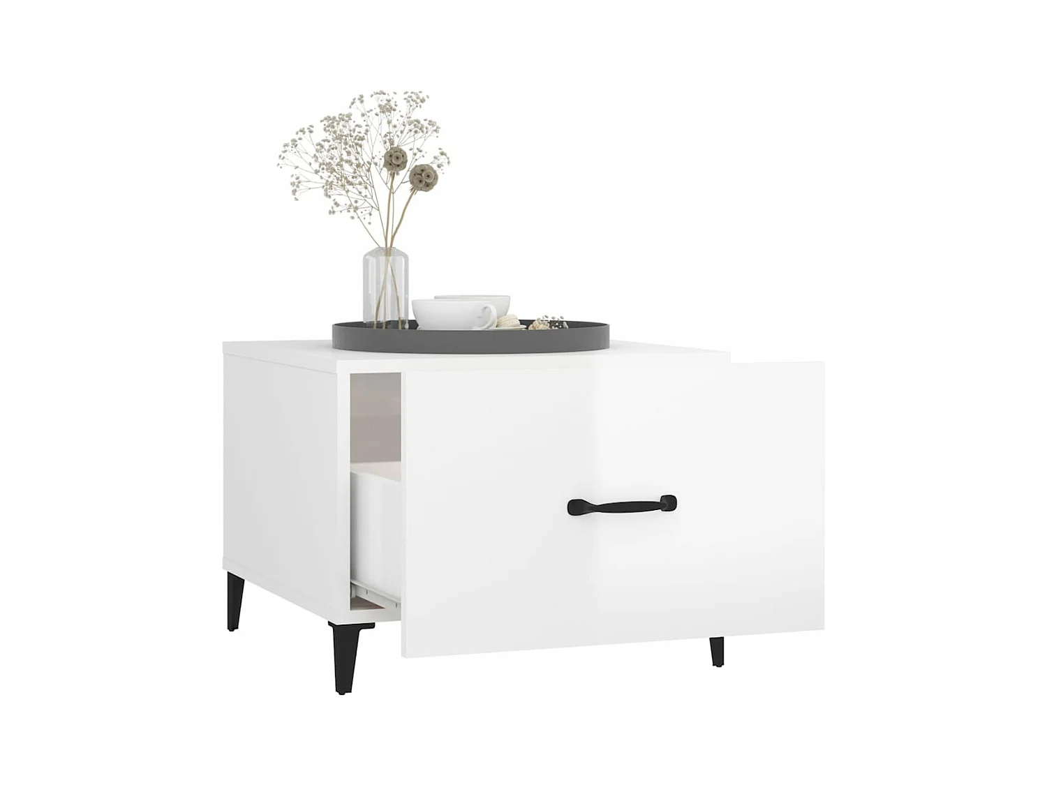 Couchtische mit Metallbeinen 2 Stk. Hochglanz-Weiß 50x50x40 cm