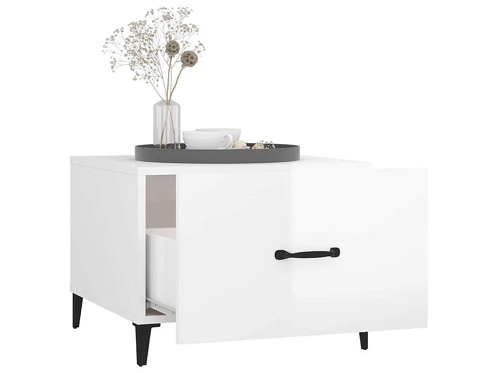 Tables basses avec pieds métal 2 pcs Blanc brillant 50x50x40 cm
