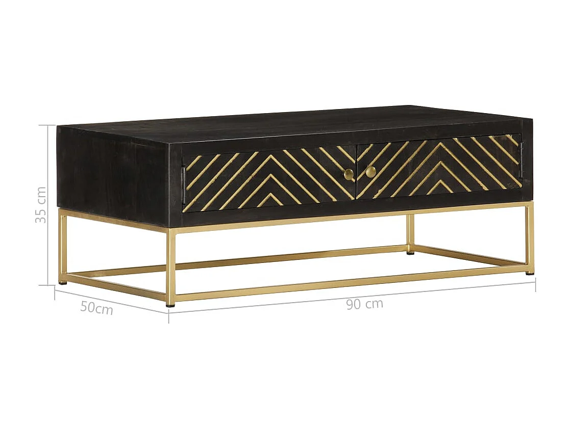 Couchtisch Schwarz und Golden 90 x 50 x 35 cm Massivholz Mango