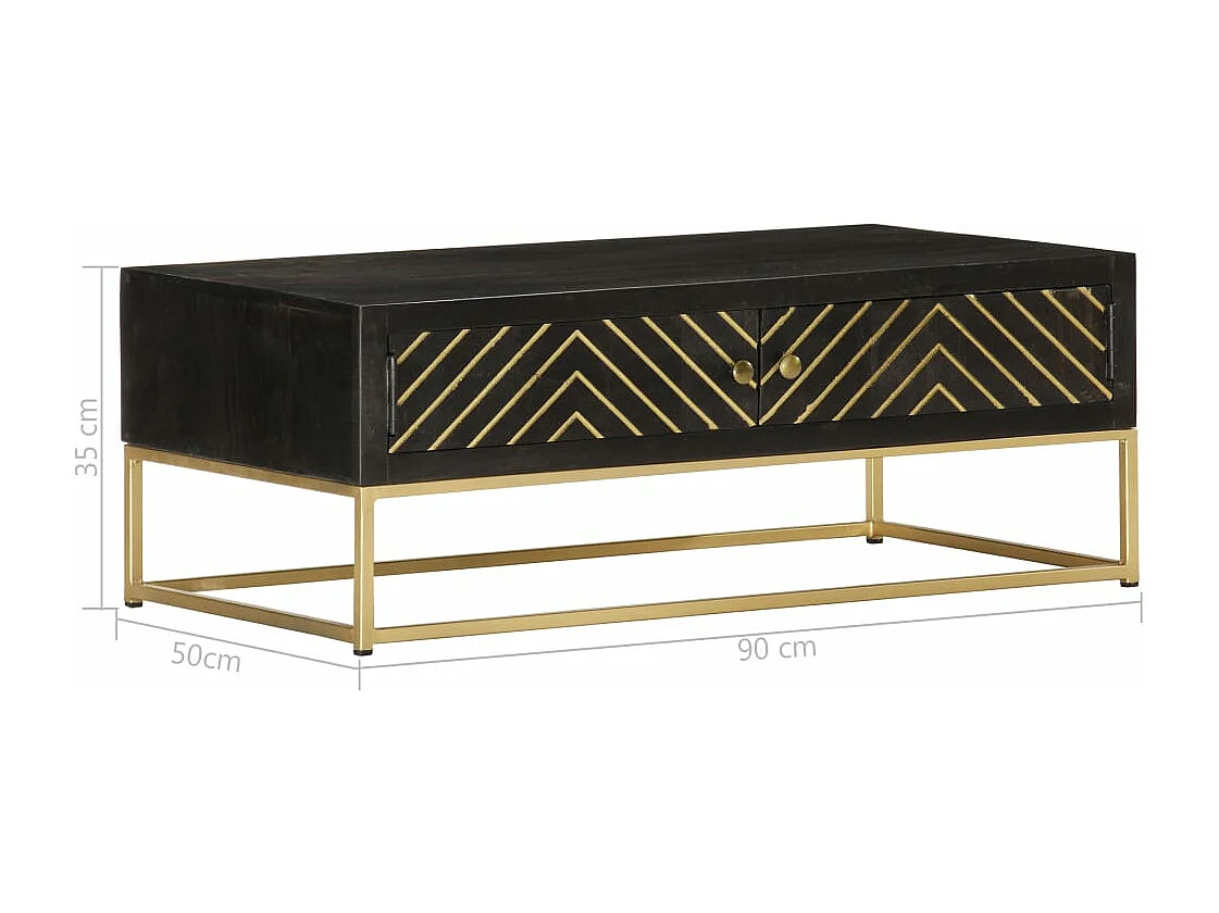 Couchtisch Schwarz und Golden 90 x 50 x 35 cm Massivholz Mango