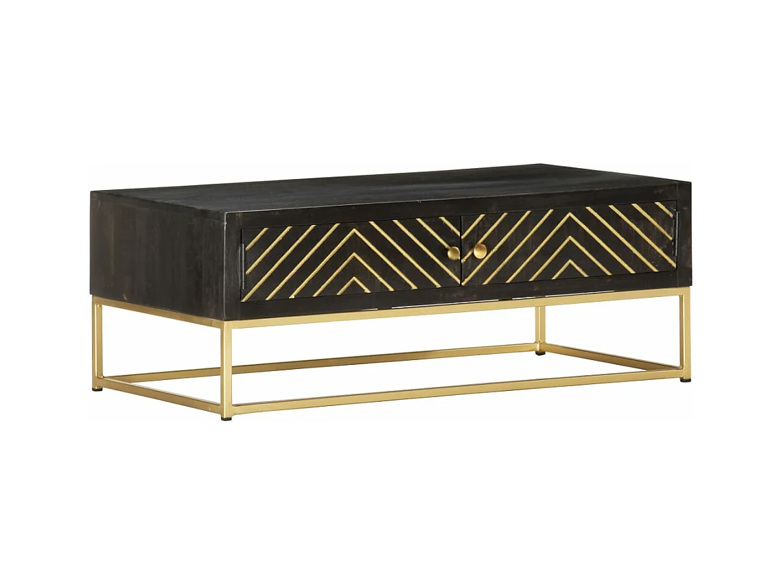 Table basse Noir et doré 90x50x35 cm Bois solide de manguier
