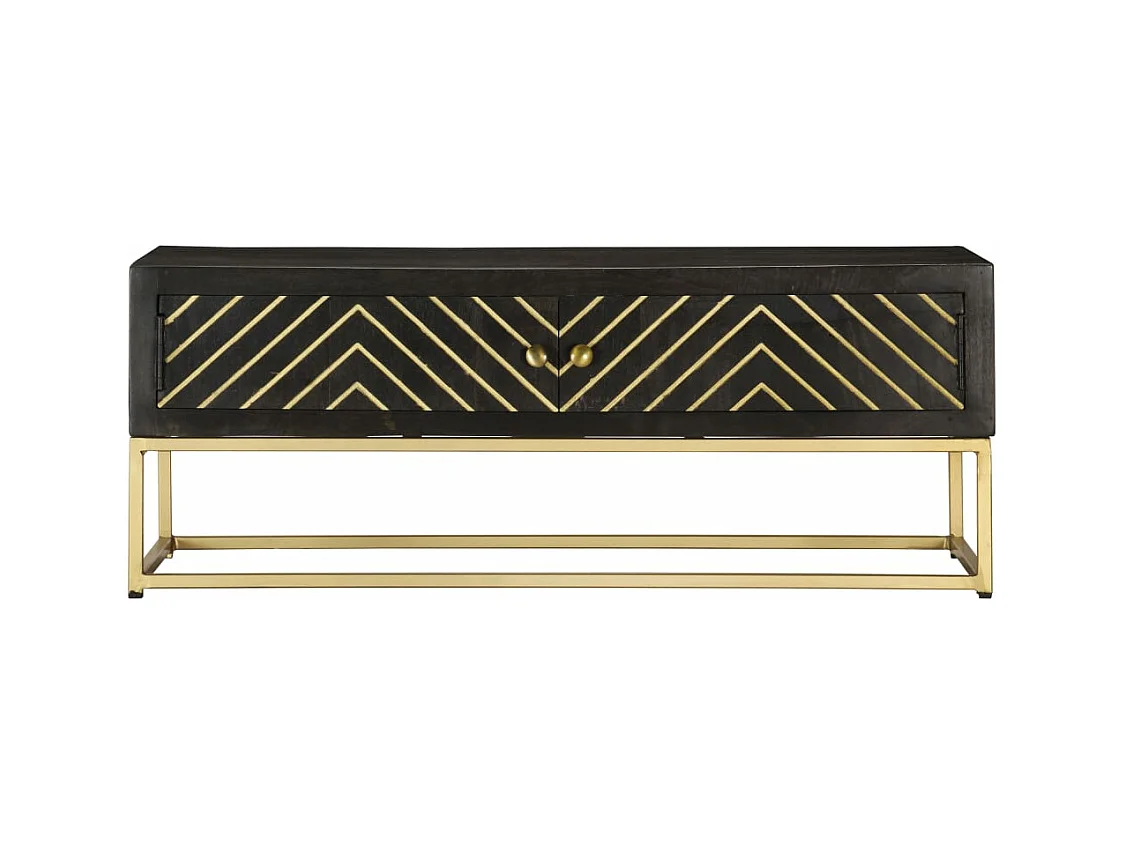 Table basse Noir et doré 90x50x35 cm Bois solide de manguier
