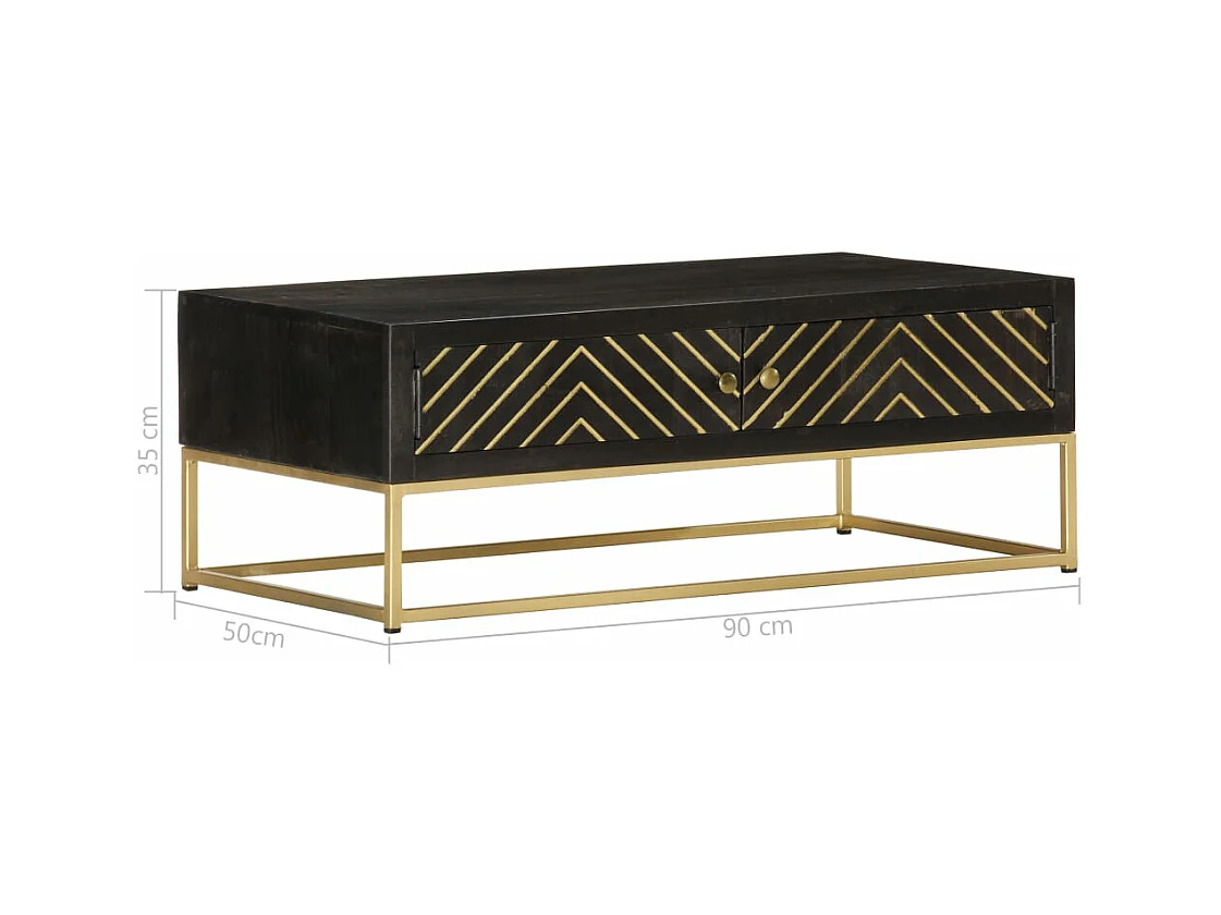 Table basse Noir et doré 90x50x35 cm Bois solide de manguier