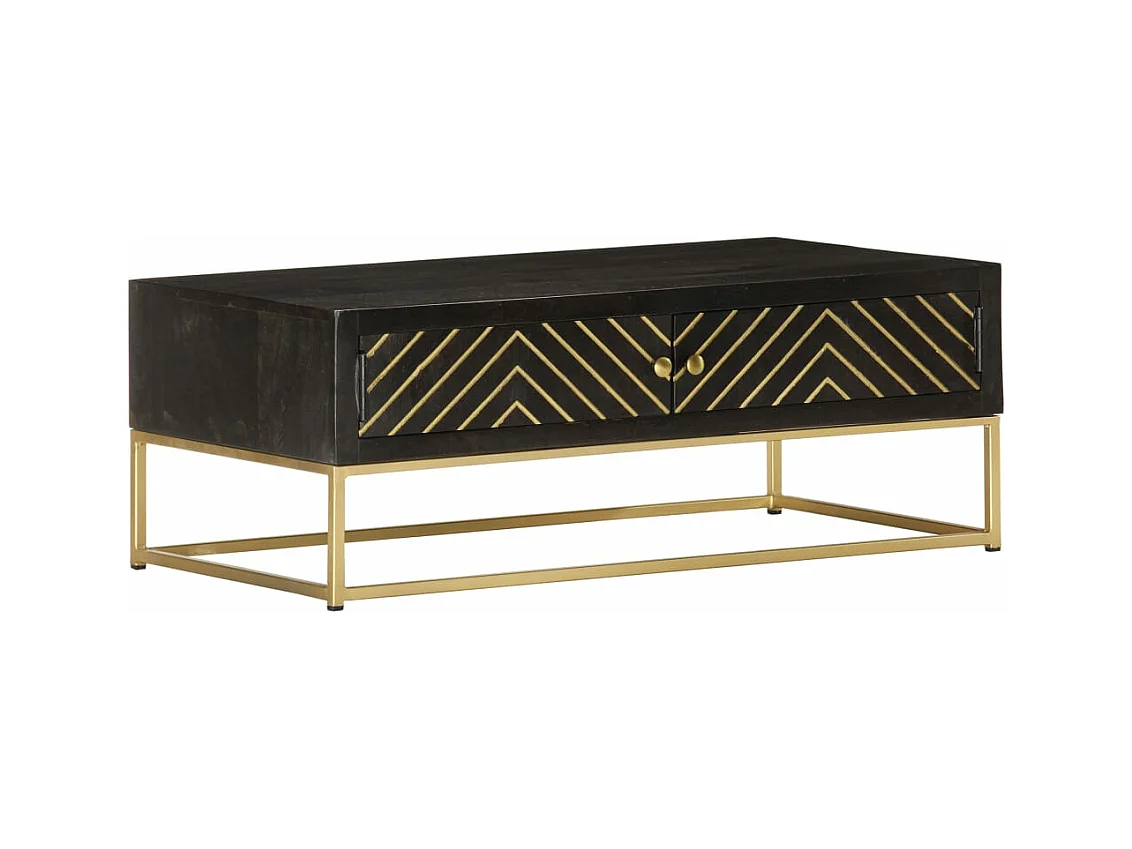 Table basse Noir et doré 90x50x35 cm Bois solide de manguier