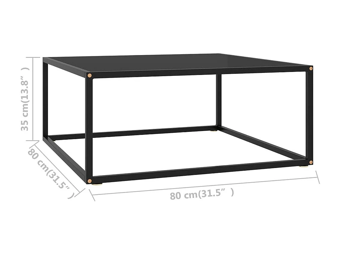 Salontafel met zwart glas 80x80x35 cm zwart
