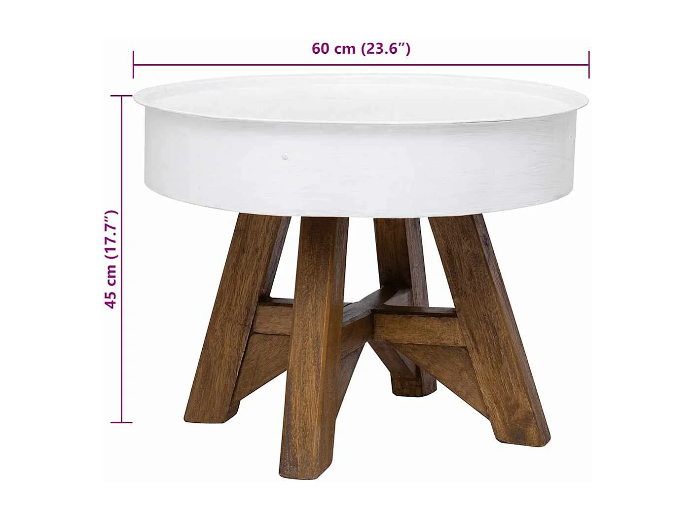 Couchtisch Altholz Massiv 60x45 cm Weiß