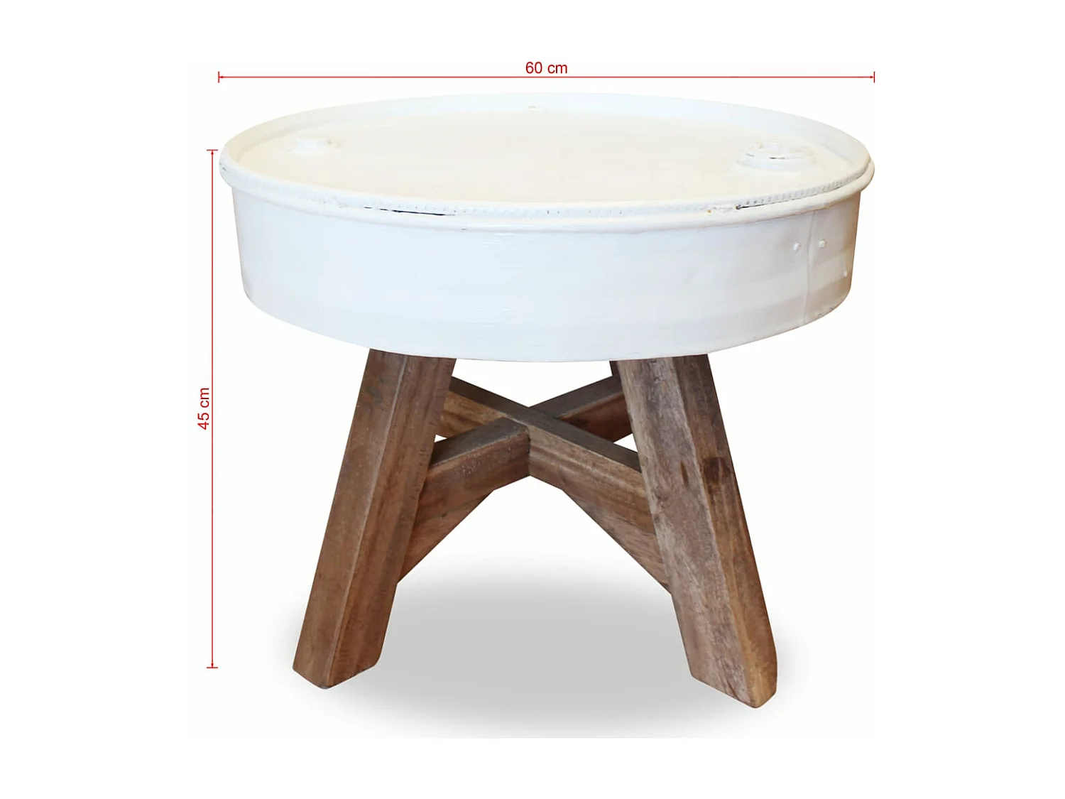 Table basse Bois de récupération massif 60x45 cm Blanc