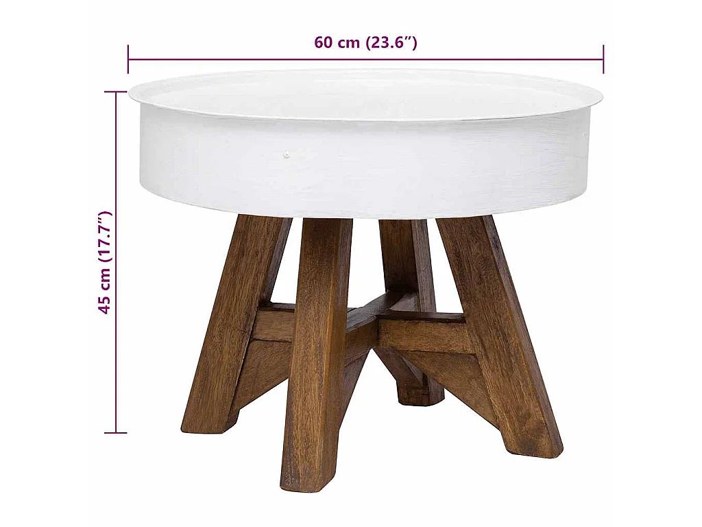 Table basse Bois de récupération massif 60x45 cm Blanc