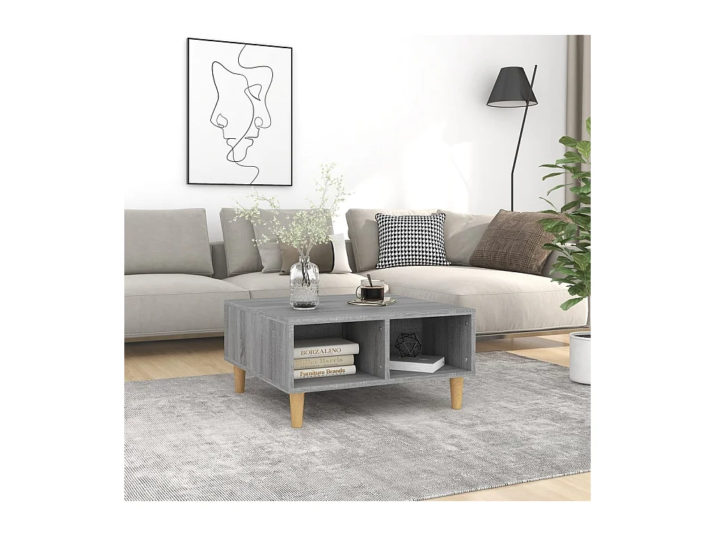Salontafel 60x60x30 cm bewerkt hout grijs sonoma eikenkleurig