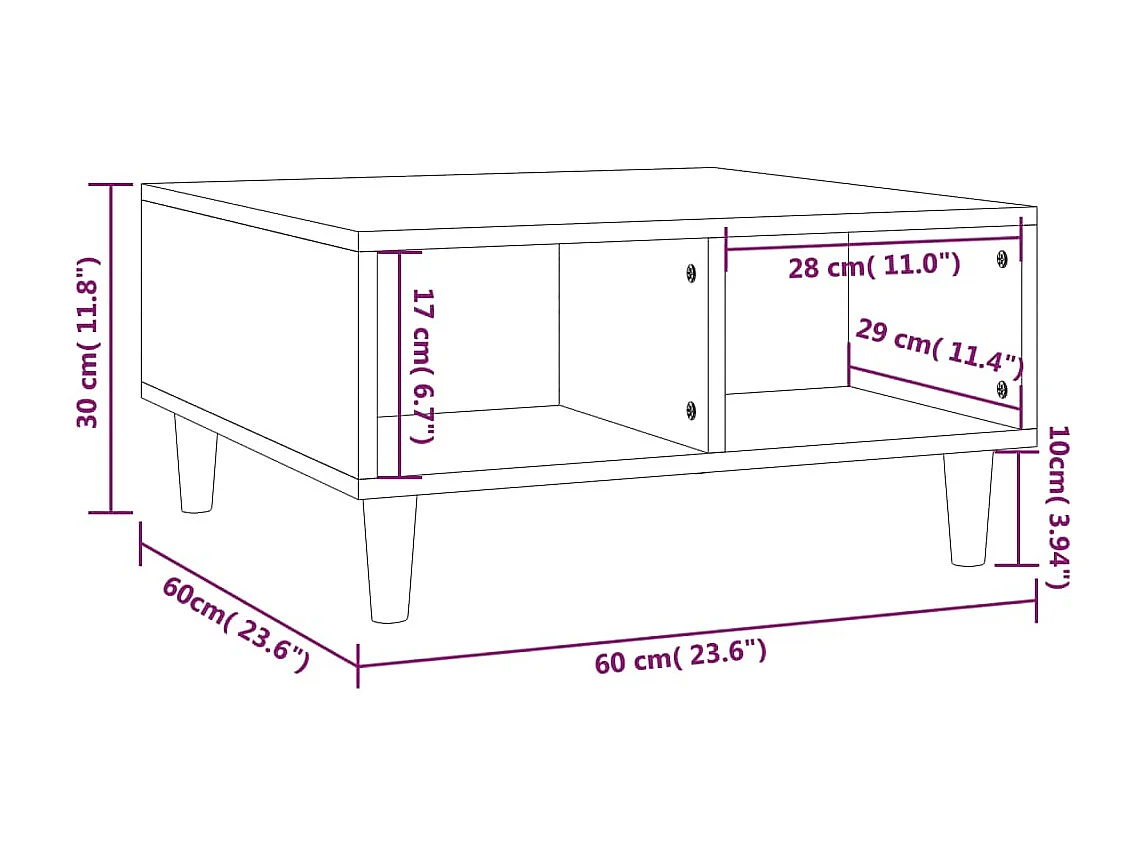 Table basse sonoma gris 60x60x30 cm bois d'ingénierie