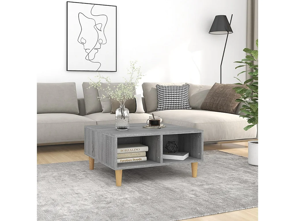 Salontafel 60x60x30 cm bewerkt hout grijs sonoma eikenkleurig