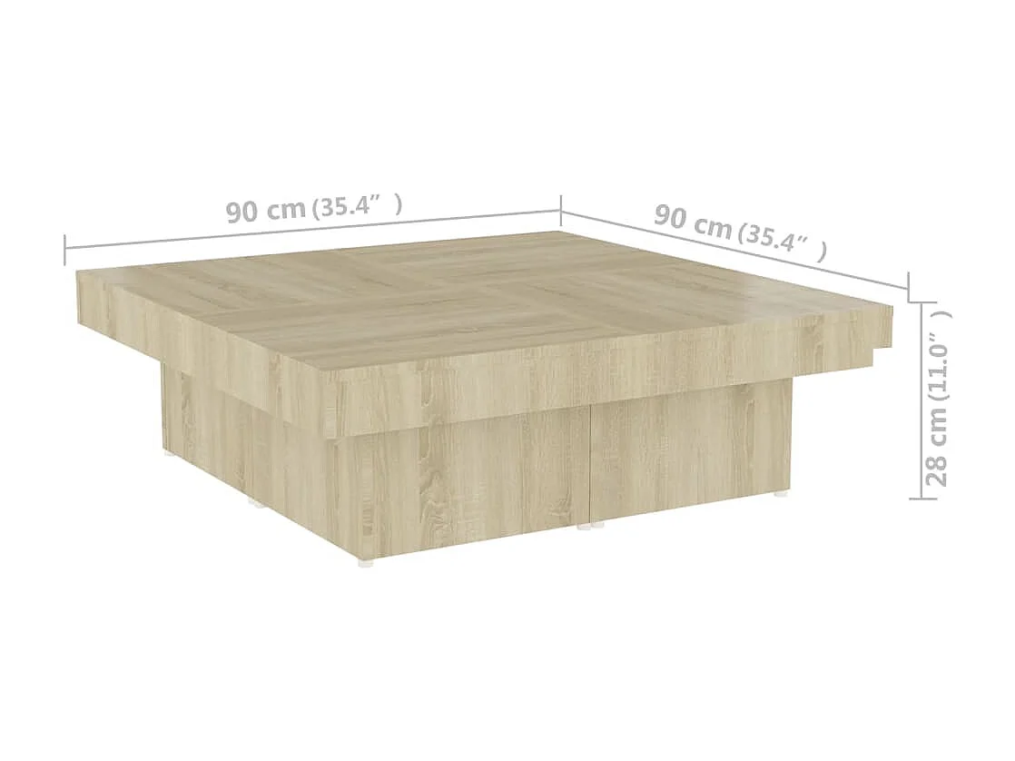 Table basse chêne sonoma 90x90x28 cm bois d'ingénierie